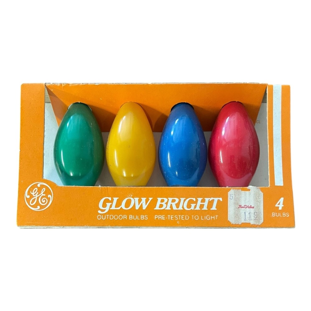 Vintage GE Glow Bright C9 Outdoor Christmas Light Bulbs 4-Pack Energy Saver New